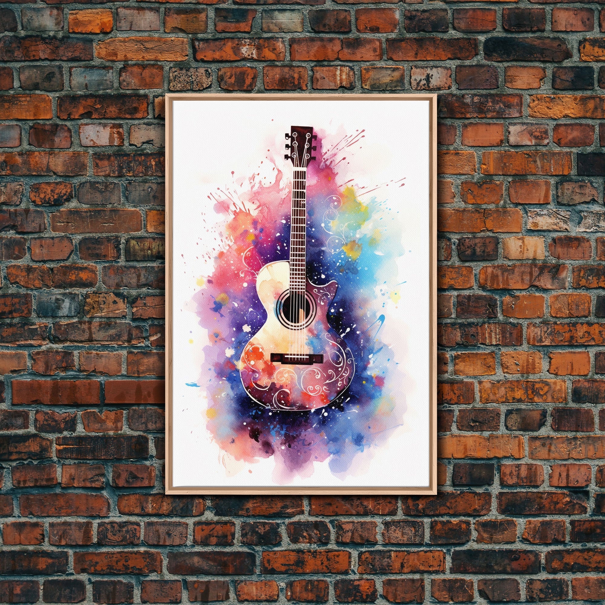 Cosmic Acoustic Guitar Wall Art Framed Canvas Print, Guitar Art, Guitar Wall Art, Music Art, Guitar Poster, Guitar Player Gift, Guitar Gifts