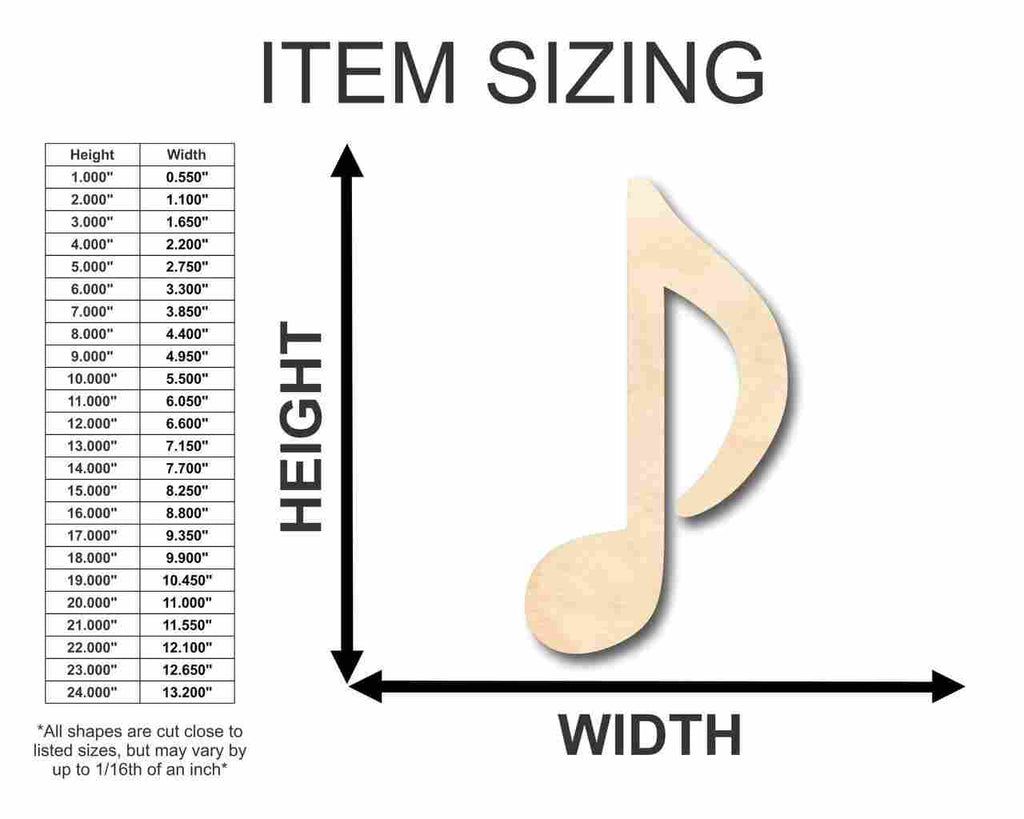 Unfinished Wood Musical Note Shape - Music - Nursery - Craft - up to 46" DIY