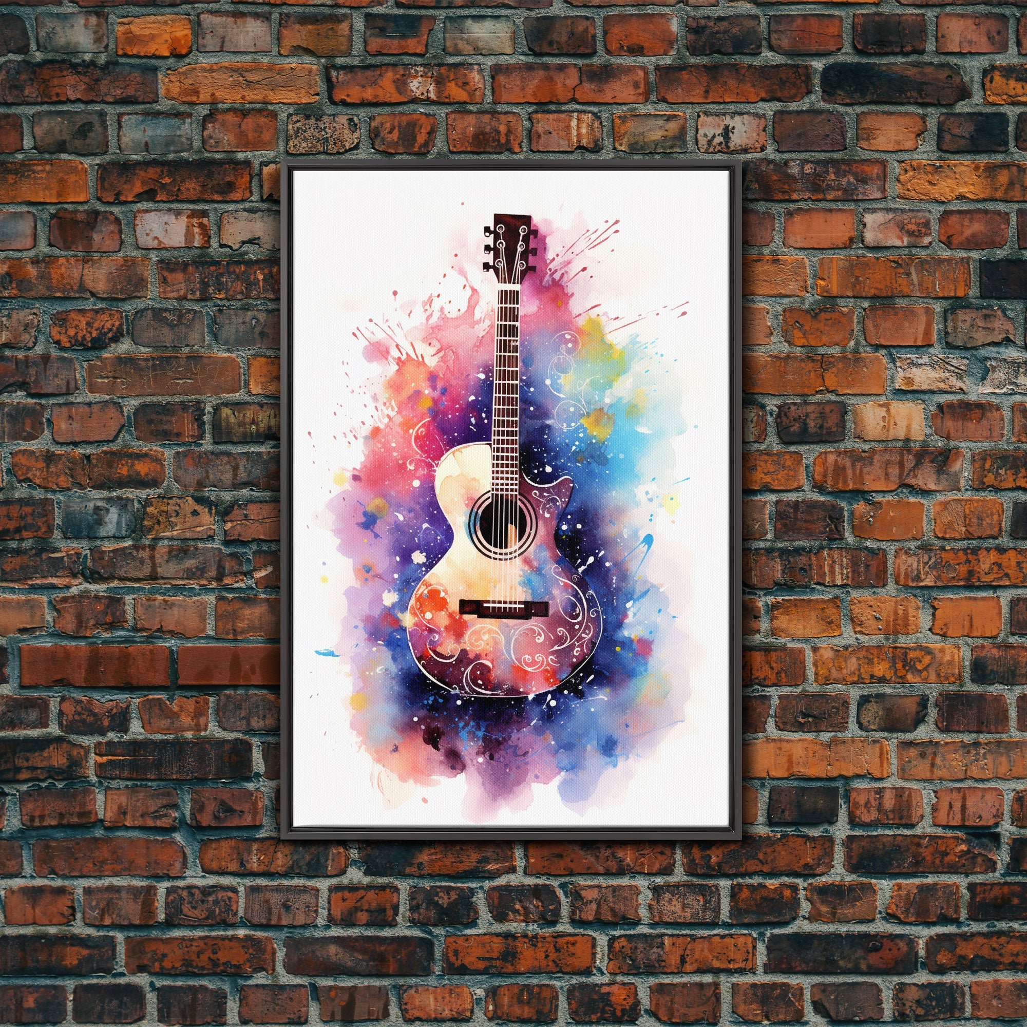 Cosmic Acoustic Guitar Wall Art Framed Canvas Print, Guitar Art, Guitar Wall Art, Music Art, Guitar Poster, Guitar Player Gift, Guitar Gifts