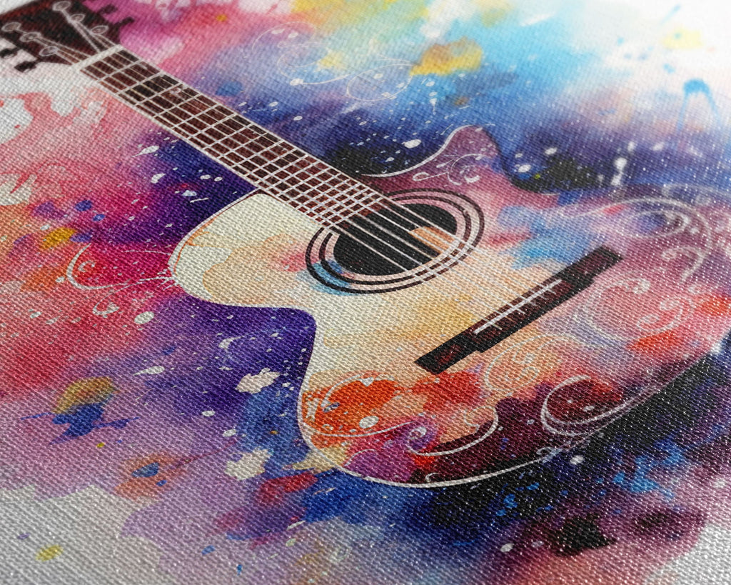 Cosmic Acoustic Guitar Wall Art Framed Canvas Print, Guitar Art, Guitar Wall Art, Music Art, Guitar Poster, Guitar Player Gift, Guitar Gifts