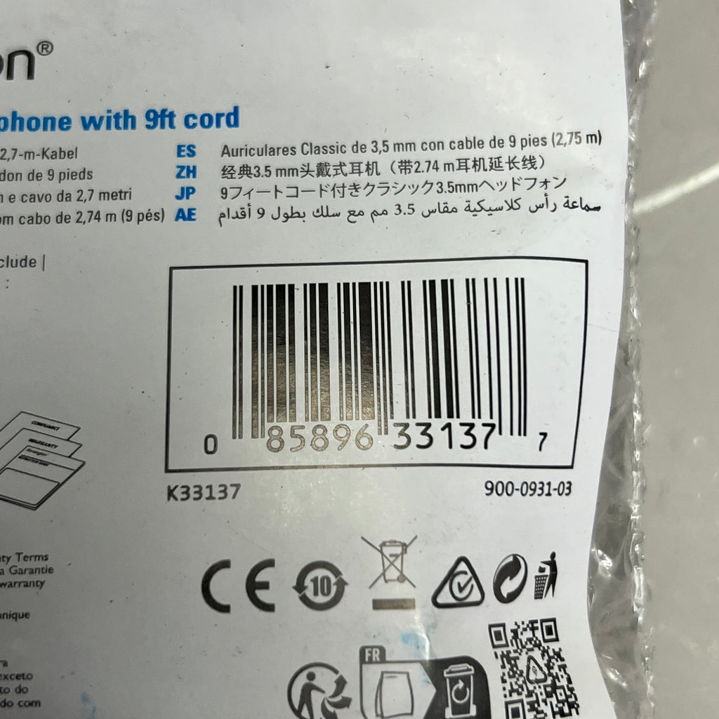 KENSINGTON Classic 3.5mm Headphone With 9ft Cord, Black K33137