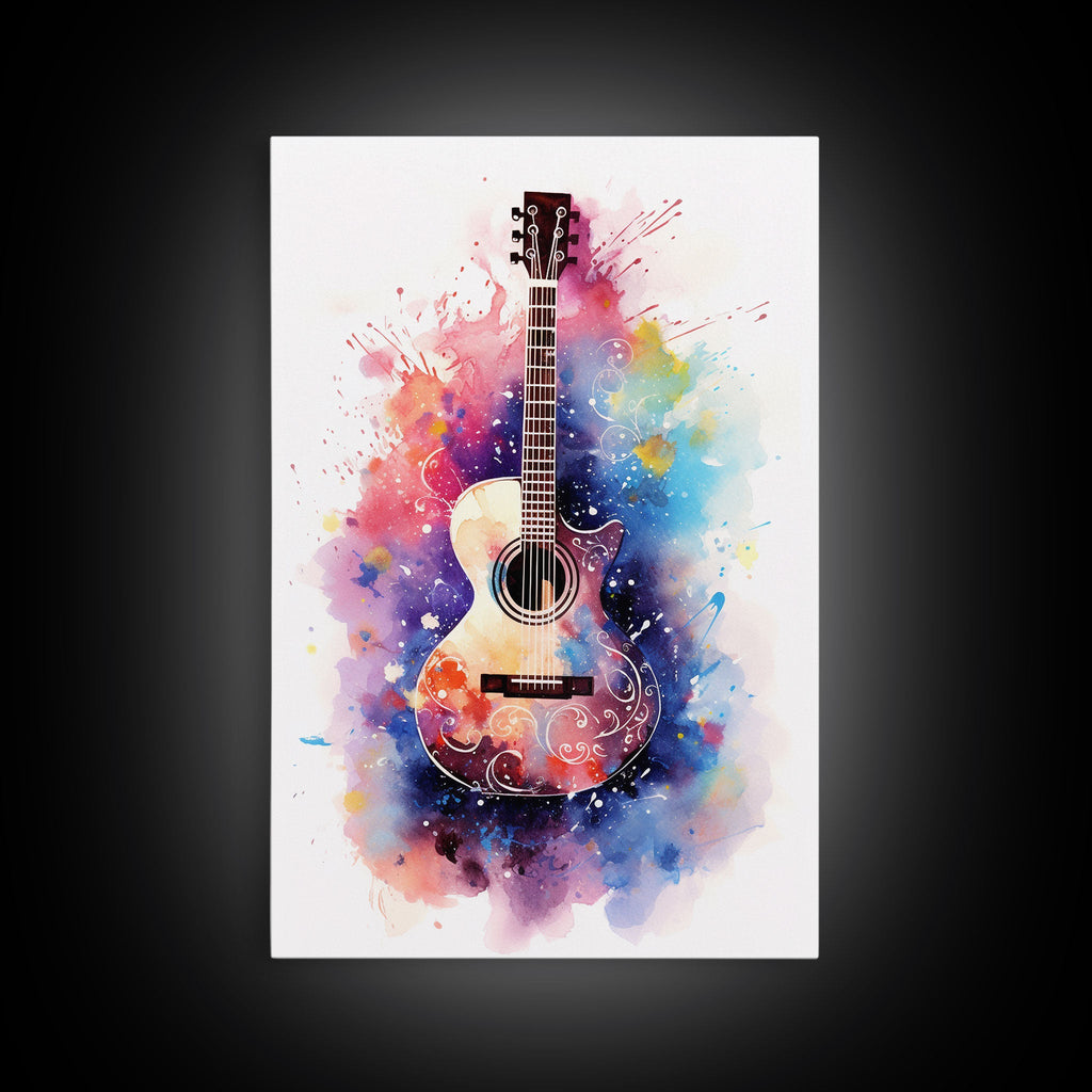 Cosmic Acoustic Guitar Wall Art Framed Canvas Print, Guitar Art, Guitar Wall Art, Music Art, Guitar Poster, Guitar Player Gift, Guitar Gifts