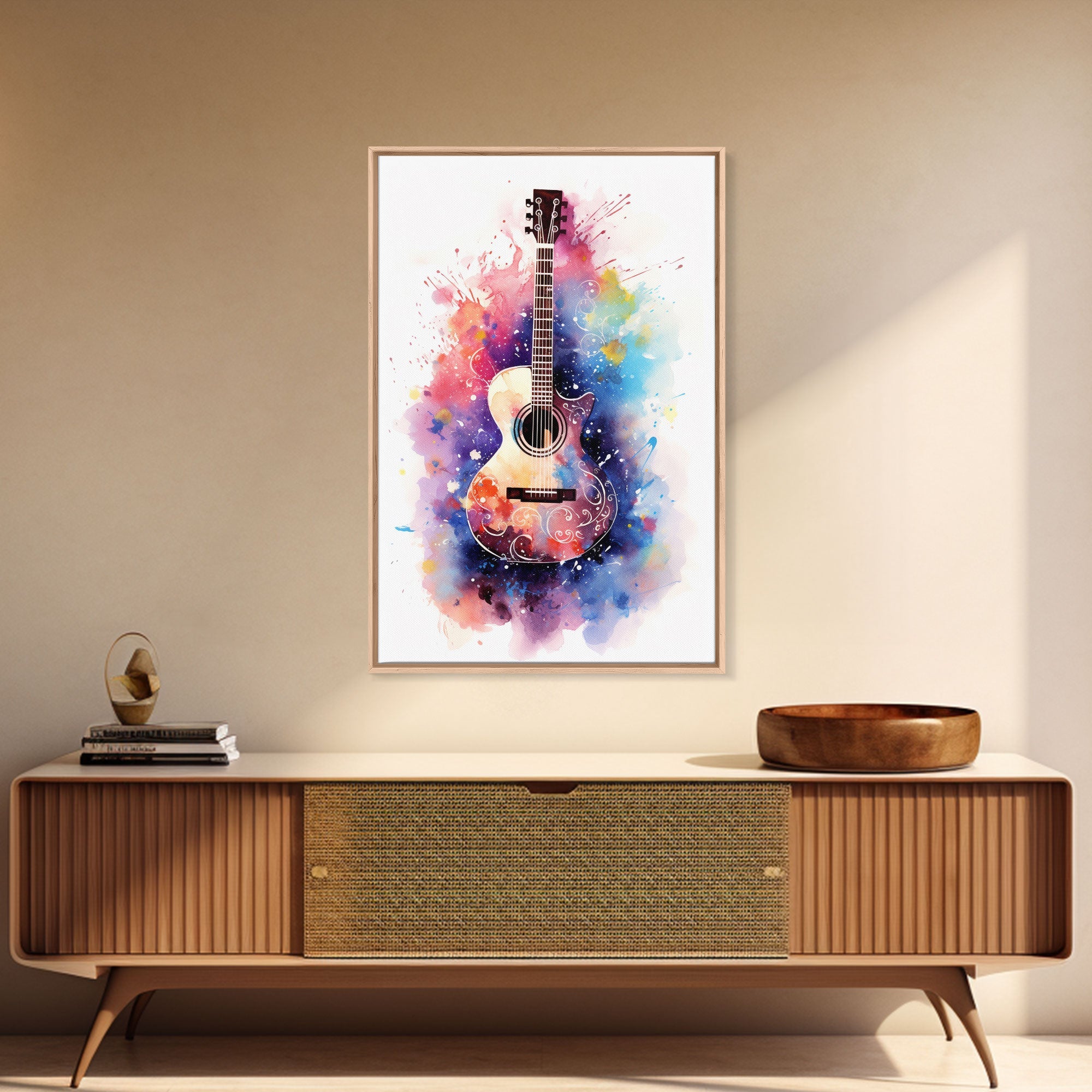 Cosmic Acoustic Guitar Wall Art Framed Canvas Print, Guitar Art, Guitar Wall Art, Music Art, Guitar Poster, Guitar Player Gift, Guitar Gifts