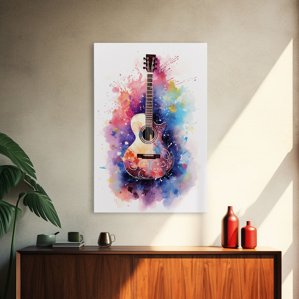 Cosmic Acoustic Guitar Wall Art Framed Canvas Print, Guitar Art, Guitar Wall Art, Music Art, Guitar Poster, Guitar Player Gift, Guitar Gifts