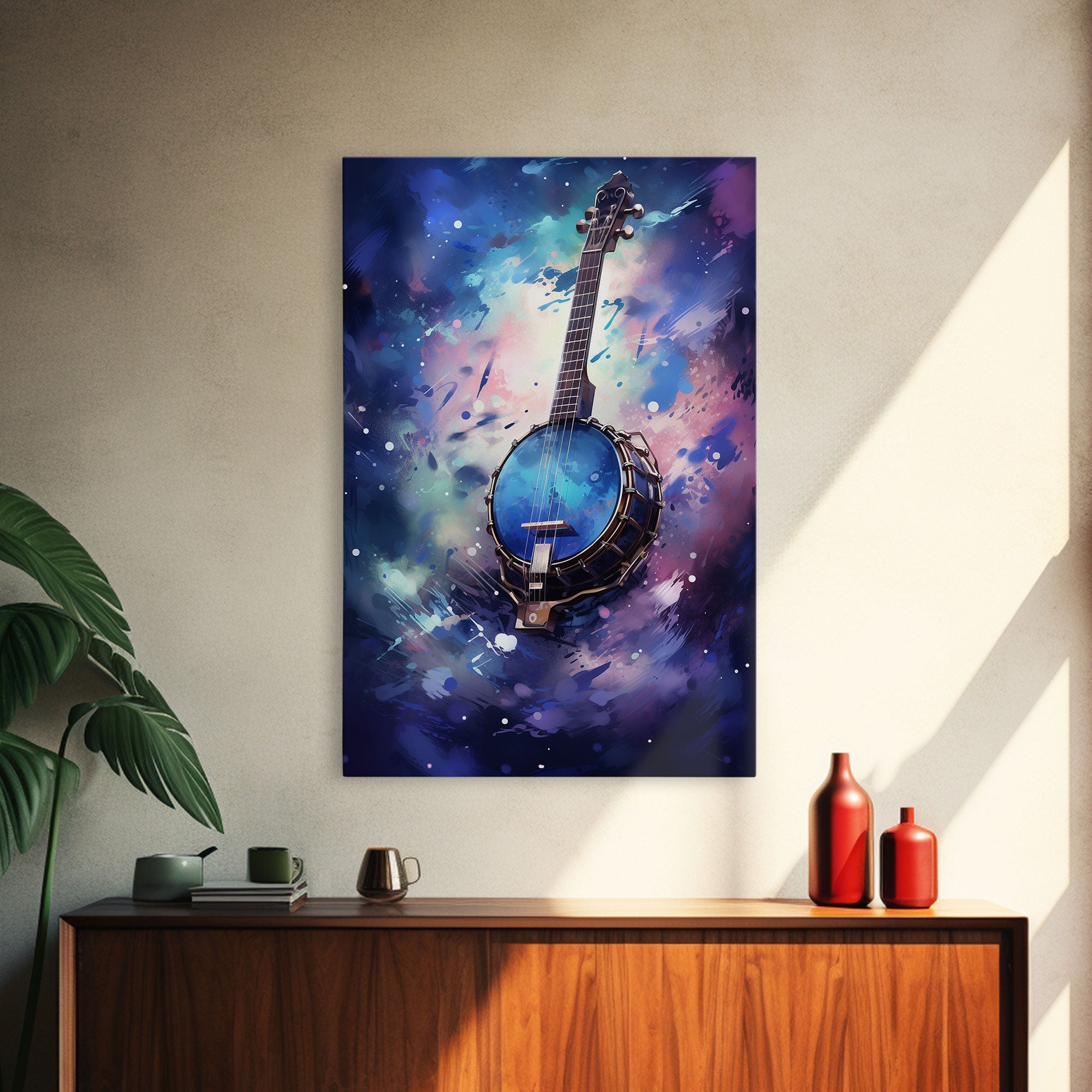 Galaxy Banjo Gift, Banjo Wall Art Canvas Print, Country Music Art, Guitar Art, Banjo Poster Print, Banjo Gifts, Musical Art
