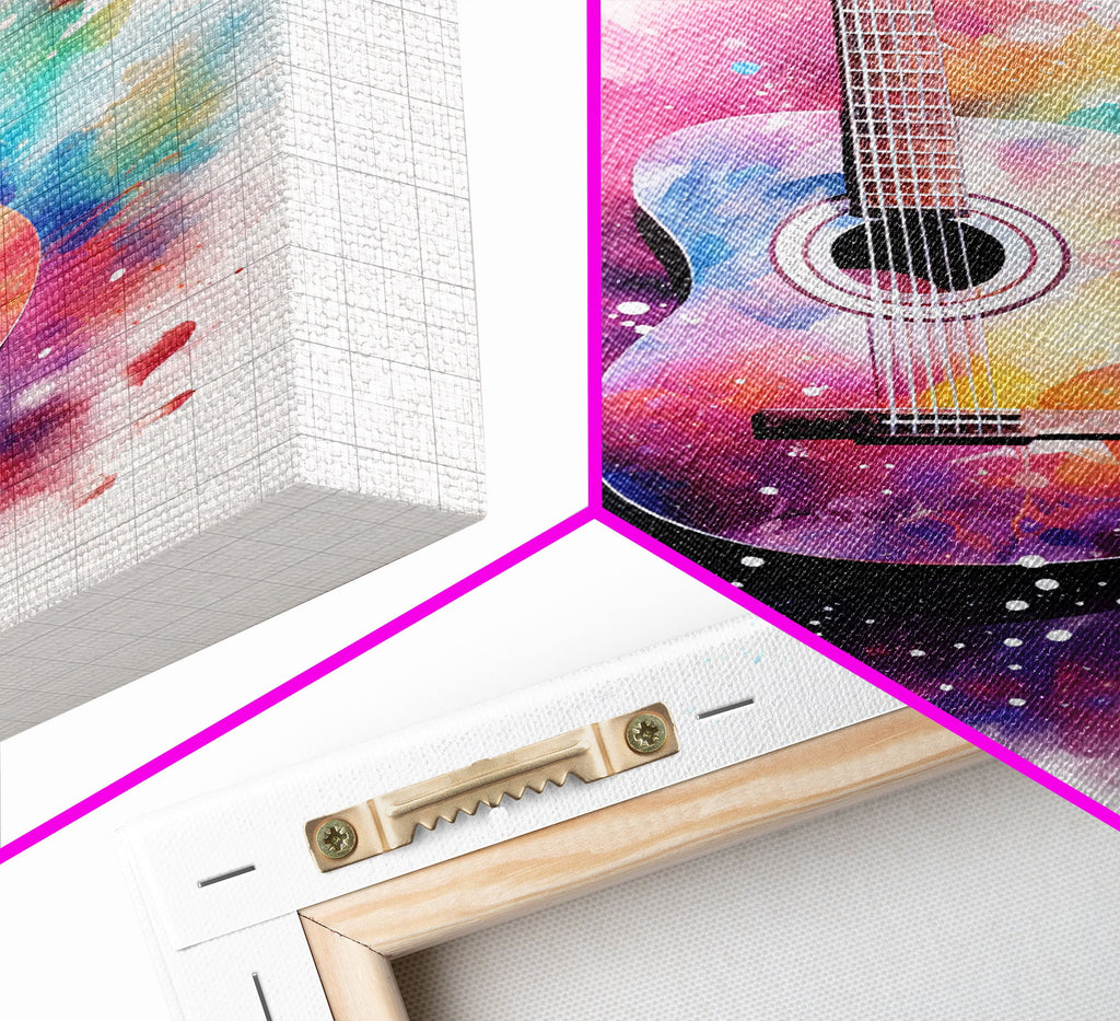 Acoustic Guitar Graffiti Art, Framed Canvas Print, Guitar Poster, Guitar Wall Art, Guitar Light, Gifts For Him, Watercolor Art, Music Art
