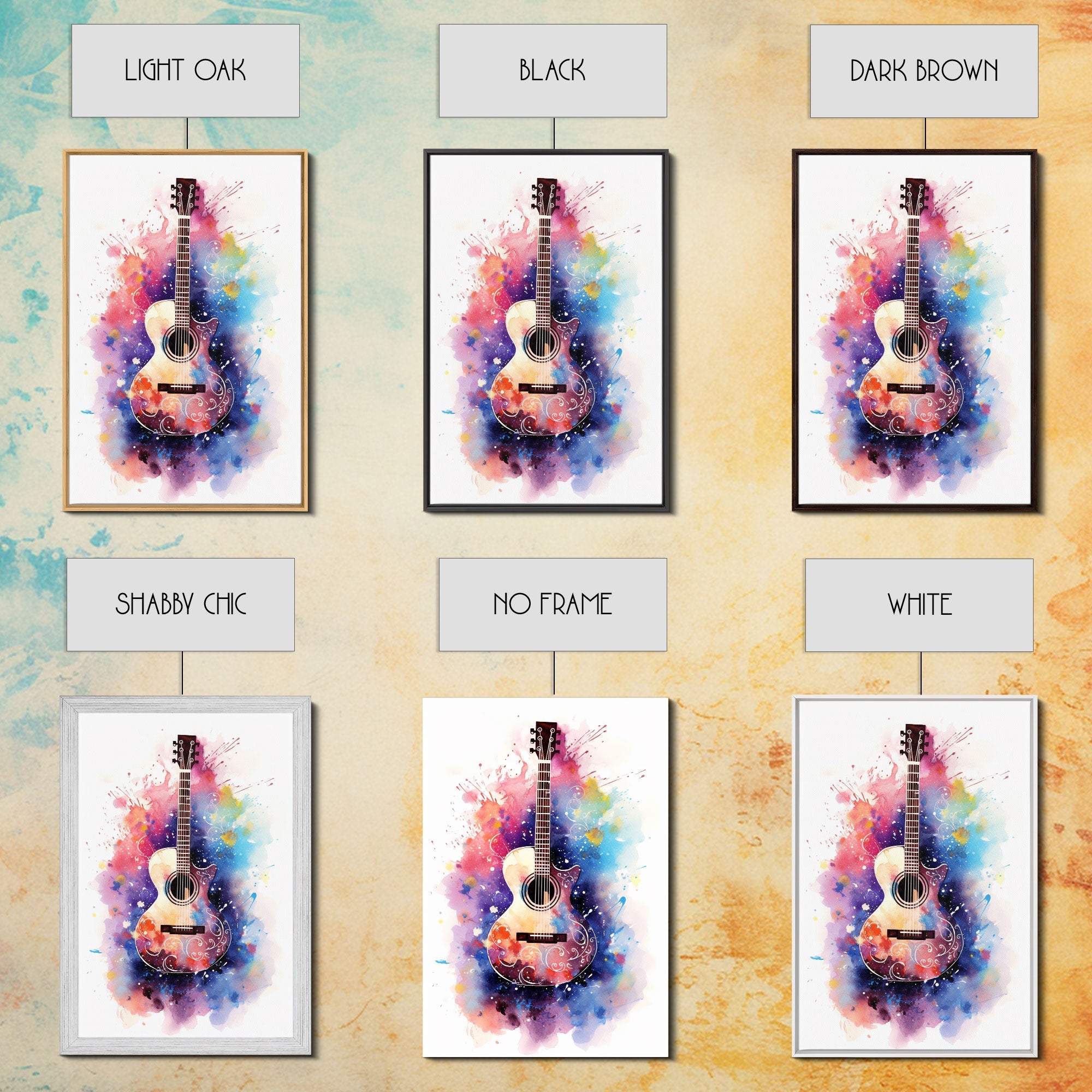 Cosmic Acoustic Guitar Wall Art Framed Canvas Print, Guitar Art, Guitar Wall Art, Music Art, Guitar Poster, Guitar Player Gift, Guitar Gifts