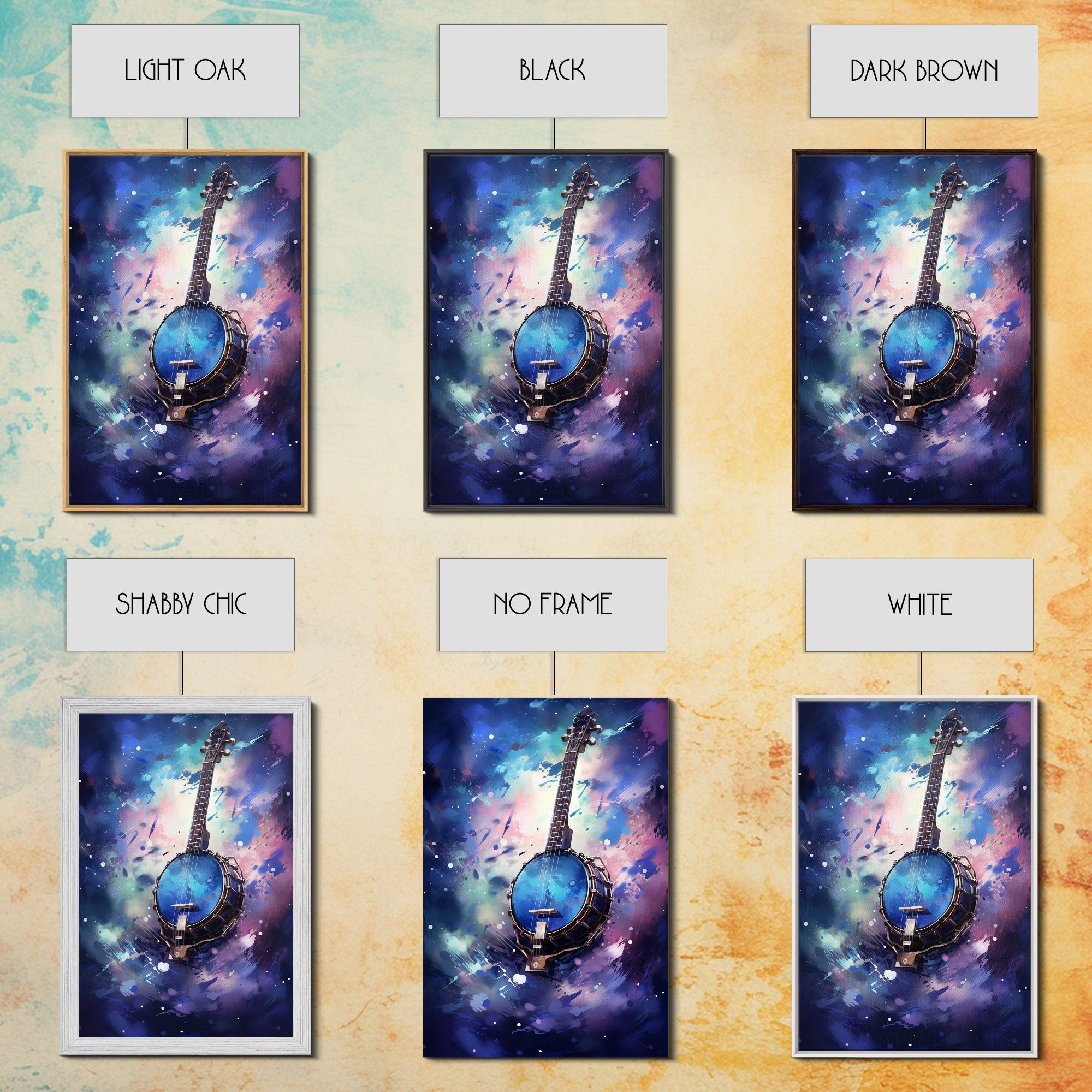 Galaxy Banjo Gift, Banjo Wall Art Canvas Print, Country Music Art, Guitar Art, Banjo Poster Print, Banjo Gifts, Musical Art