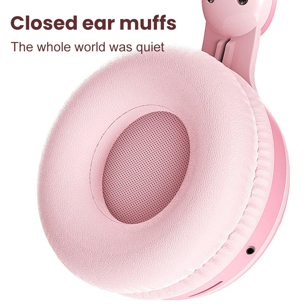 Cute Cartoon Rabbit Ear Wireless headphones with Microphone Stereo Music Bluetooth Earphones with LED Light Game Headset fone