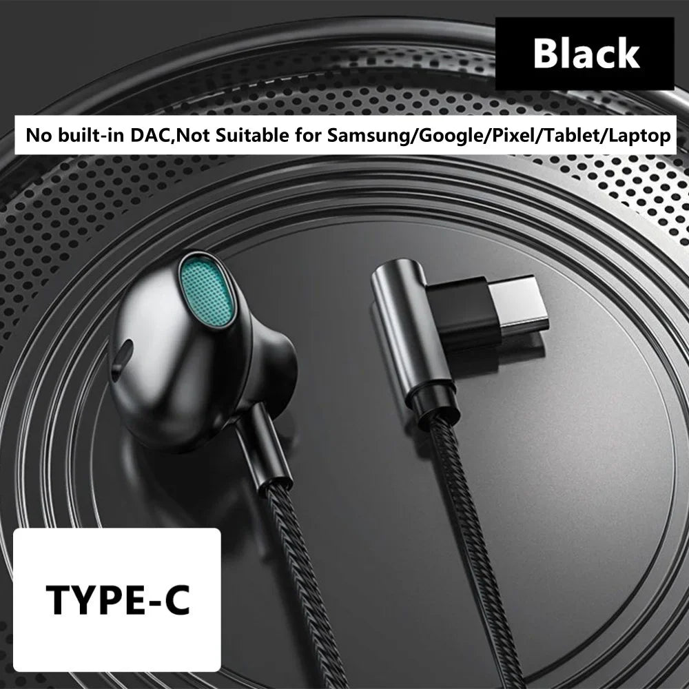 OLAF Earphones Wired Earbuds In Ear 3.5mm/Type-C 90 Degree Elbow Plug Headphones With Mic Headset Gamer Sports For Mobile Phones