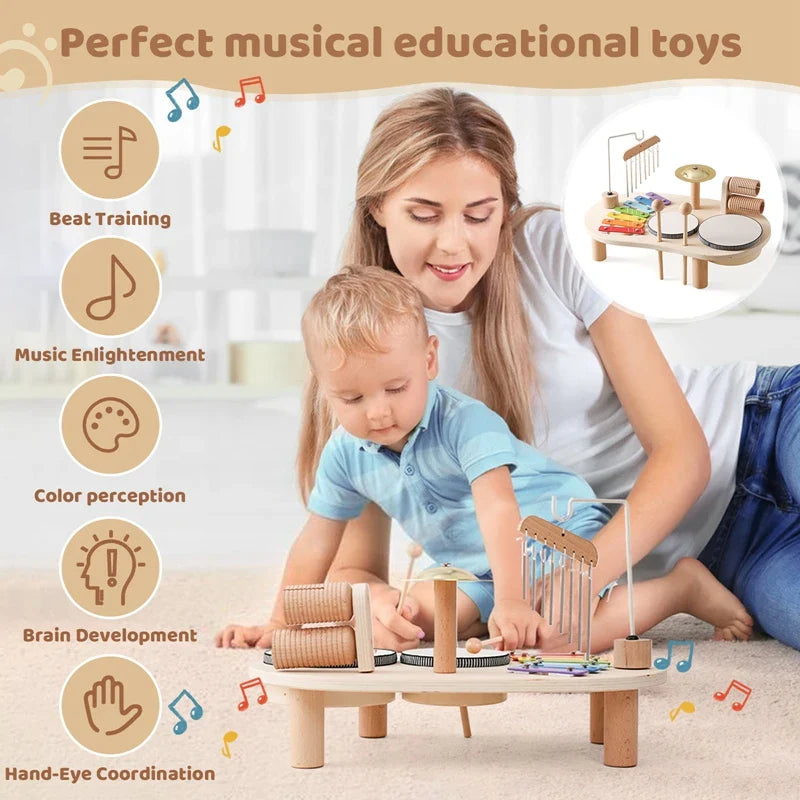 Wooden Montessori Baby Musical Toy Xylophone & Aeolian Bells