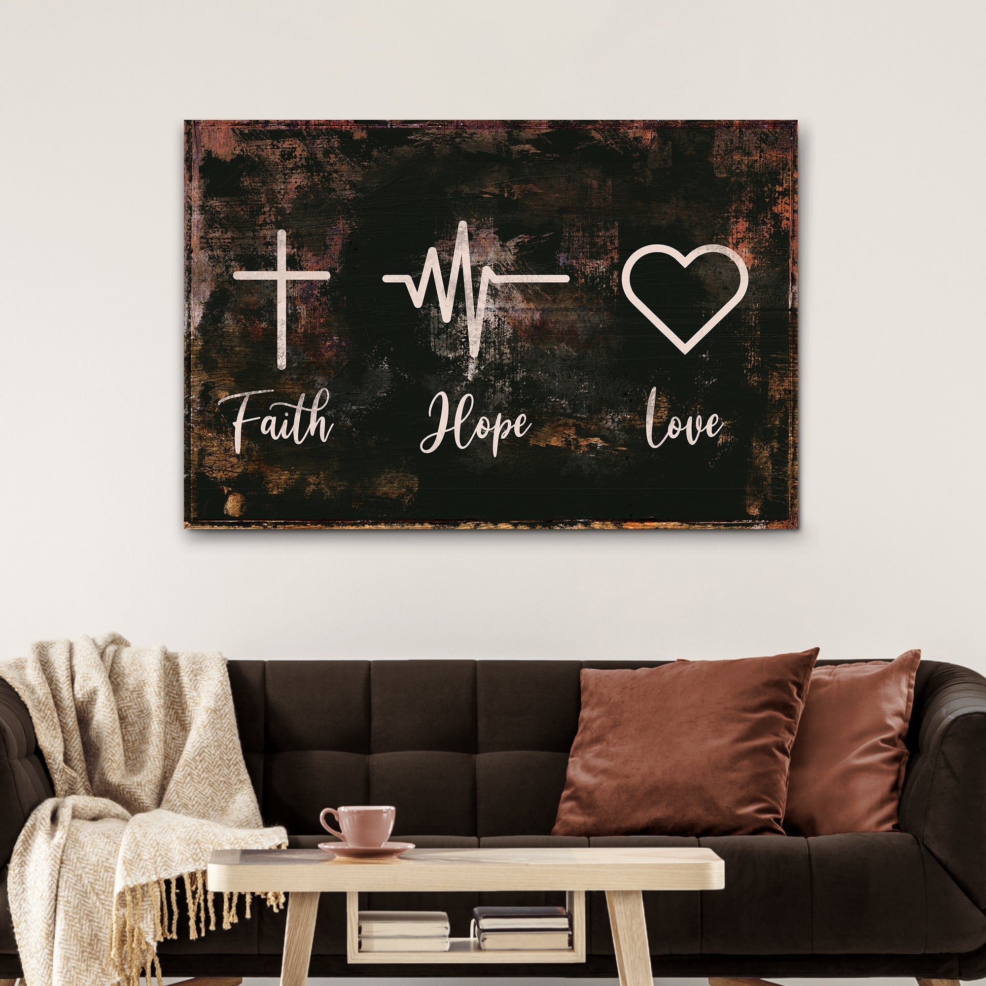 Rustic 'Faith, Hope, Love' Sign - Christian Art and Biblical Decor for home